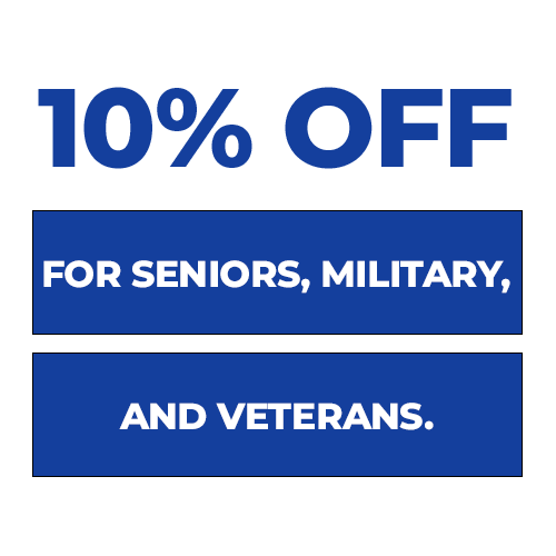 10% OFF For Seniors, Military, and Veterans Graphic